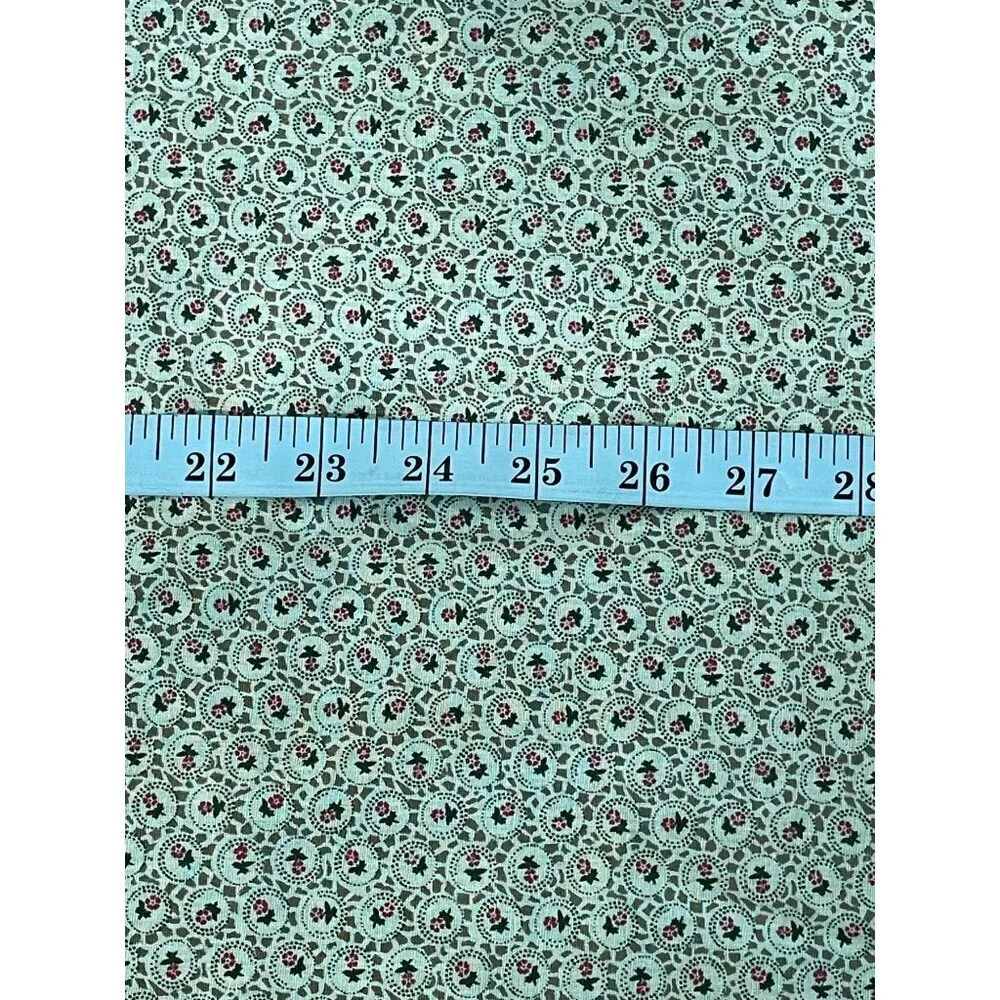 Vintage Cotton Fabric Floral Motif‎ Green and Pink Pattern 44